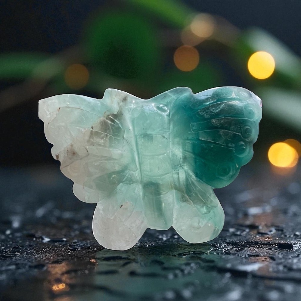 Hand Carved Green Fluorite Butterfly | Crystal Healing Stone Figurine Home Decor